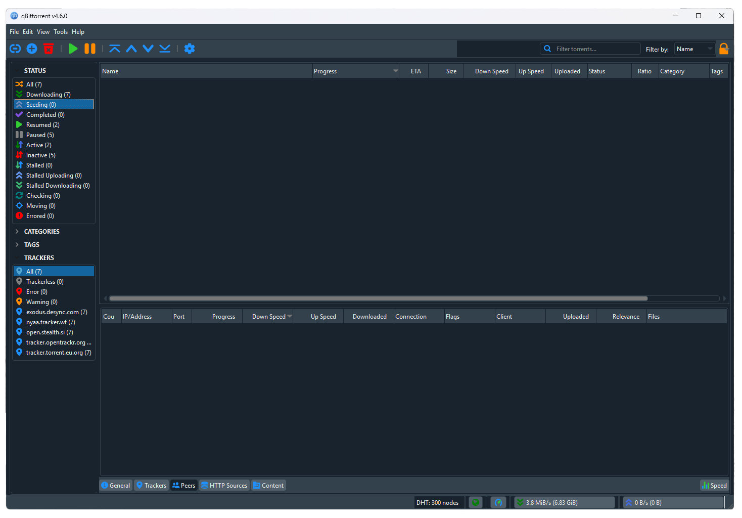 The qBittorrent torrent client downloading a file